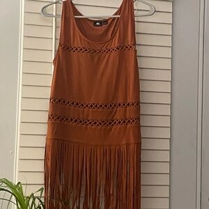 Rock & Republic Brown Sleeveless Mini Sundress with Fringe